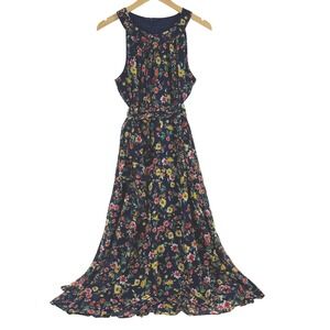 Chaps Womens Navy Blue Floral Chiffon Halter Maxi Dress Size 10 CHOH2133